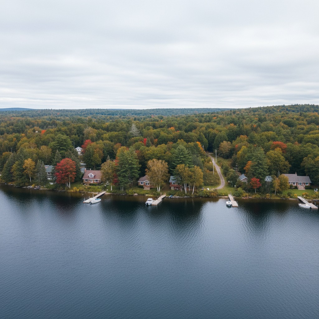 Lake and cottage landscape in Nova Scotia